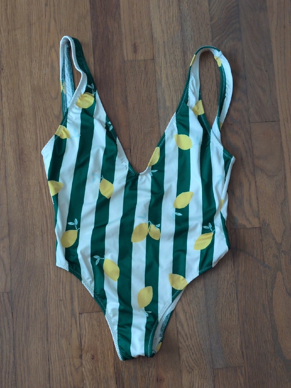 SOLID & STRIPED Green and White Striped Lemon One-Piece